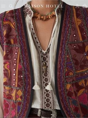 Free People x Maison Hotel Payal Mirroed Embroidered Vest S
